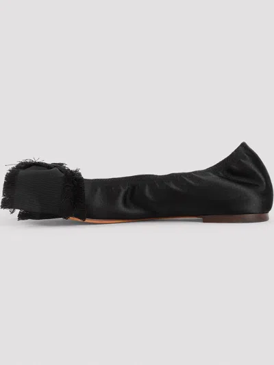 Lanvin Satin Bow Ballet Flats In Black