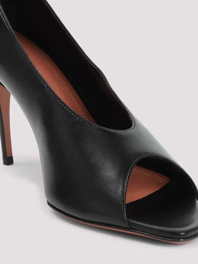 Amina Muaddi Black Calf Leather Bos Taurus Stiletto Heel Sandals