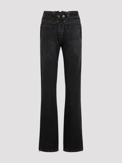 Jean Paul Gaultier Jeans With Padded Inlays And Lace Up In Black