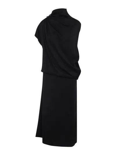 Fabiana Filippi Asymmetric Midi Dress Button Embellishments In Black