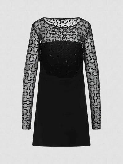 Givenchy Draped Dress In Jersey And Shiny Monogram 72 Tulle In Black