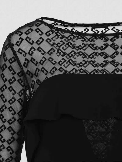 Givenchy Draped Dress In Jersey And Shiny Monogram 72 Tulle In Black