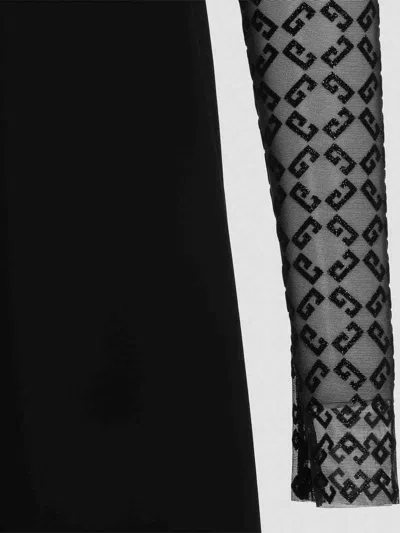 Givenchy Draped Dress In Jersey And Shiny Monogram 72 Tulle In Black