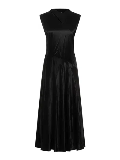 Jil Sander Black Cupro Long Dress In Black