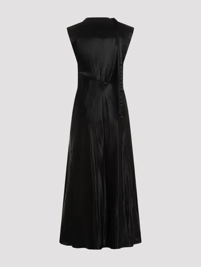 Jil Sander Black Cupro Long Dress In Black