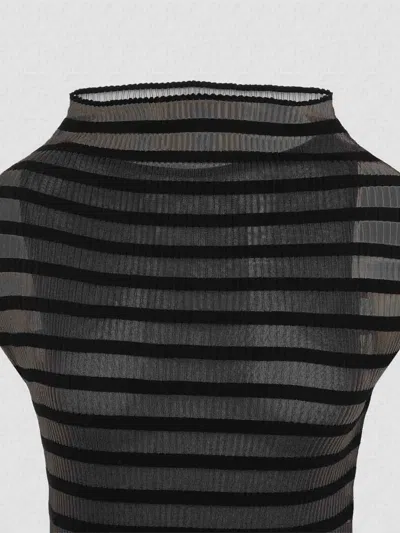 Jean Paul Gaultier Nylon Long Dress With Viscose Mariniere Stripes In Black