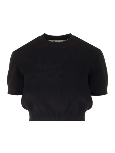 Alexander Wang Cotton-blend Chenille Cropped Pullover With Logo In Black