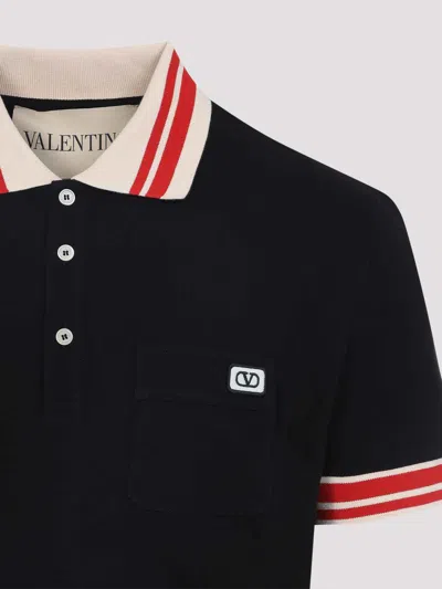 Valentino Cotton Piqué Polo Shirt With Vlogo Patch In Black