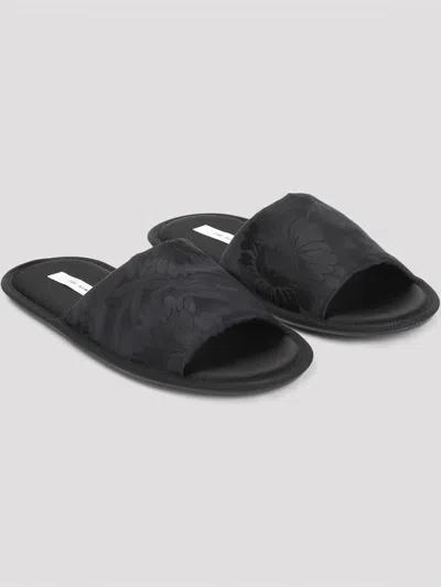 The Row Frances Slipper Open Toe Flats In Black