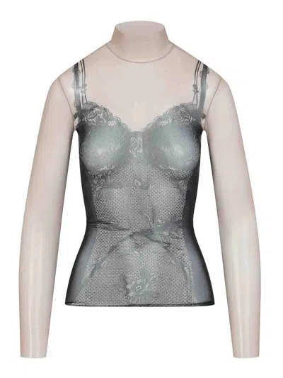 Balenciaga Black And Light Beige Trompe Loeil Lingerie Top In Multi