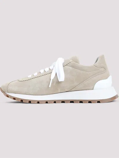 Brunello Cucinelli Suede Sneakers With Iconic Jewel Application In Neutral
