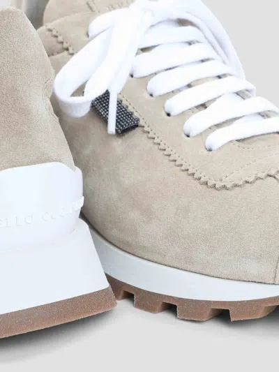 Brunello Cucinelli Suede Sneakers With Iconic Jewel Application In Neutral