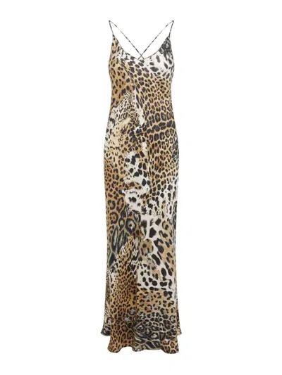 Roberto Cavalli Leopard Print Draped Dress With Open Back In Animal Print
