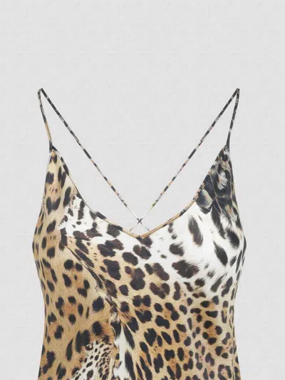 Roberto Cavalli Leopard Print Draped Dress With Open Back In Animal Print
