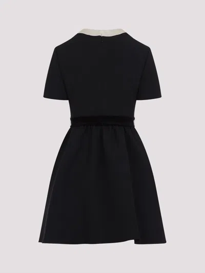 Valentino Bow-detailed Velvet And Ribbed Satin-trimmed Wool And Silk-blend Mini Dress In Black