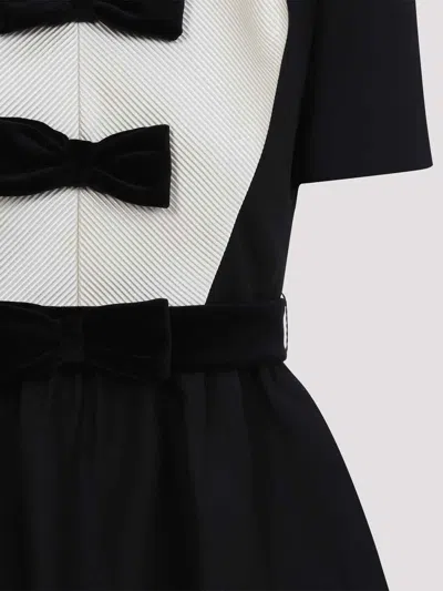 Valentino Bow-detailed Velvet And Ribbed Satin-trimmed Wool And Silk-blend Mini Dress In Black