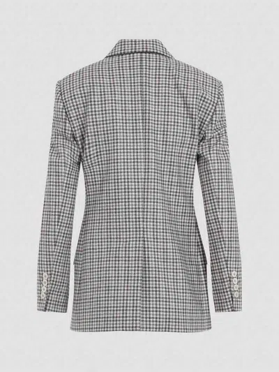 Brunello Cucinelli Beige Double-breasted Jacket With Peak Revers And All-over Check Motif In Wool Woman In Gray