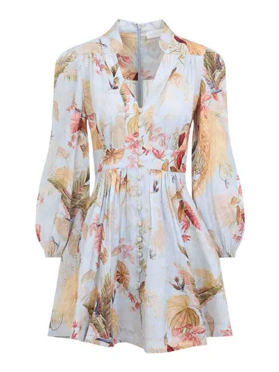 Zimmermann Ascension Linen Plunge Mini Dress In White