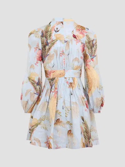 Zimmermann Ascension Linen Plunge Mini Dress In White