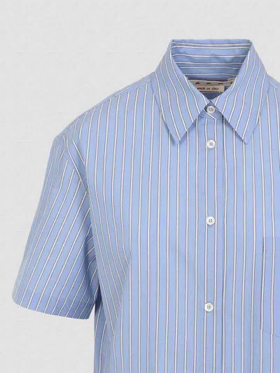 Marni Short Striped Shirt Dress In Blue