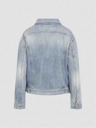 Balenciaga Standing Collar Denim Jacket In Blue