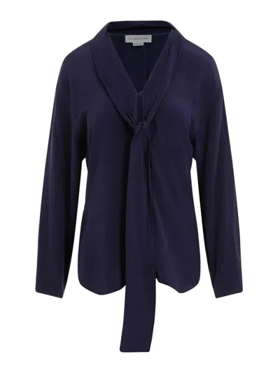 Victoria Beckham Silk Shirt With Tie Detail In Blue