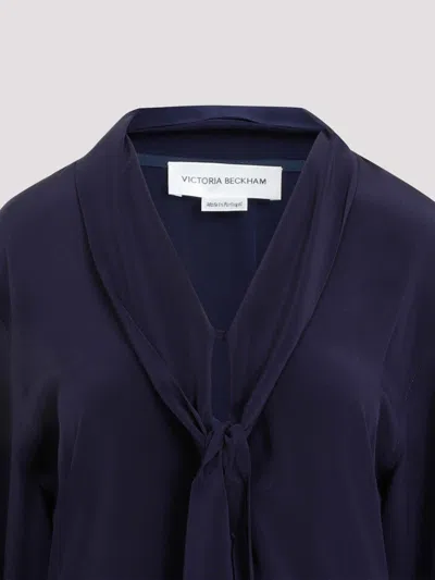 Victoria Beckham Silk Shirt With Tie Detail In Blue