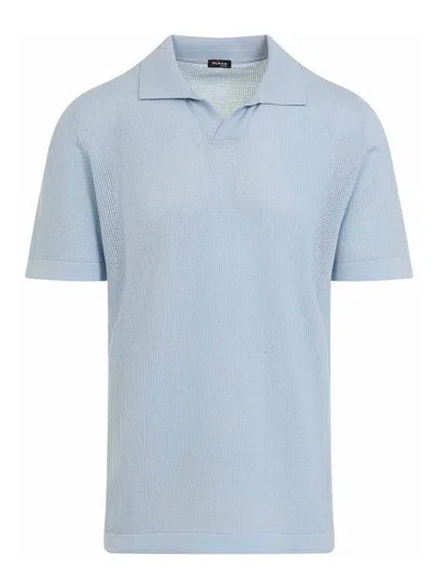 Kiton Cotton Polo Shirt Perforated Fabric In Blue