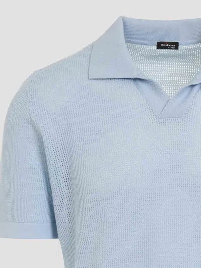 Kiton Cotton Polo Shirt Perforated Fabric In Blue