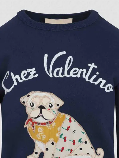 Valentino Dog Design Cotton Sweatshirt In Blue