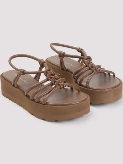 Gianvito Rossi Leather Knotted Strappy Sandals Platform Sole In Brown