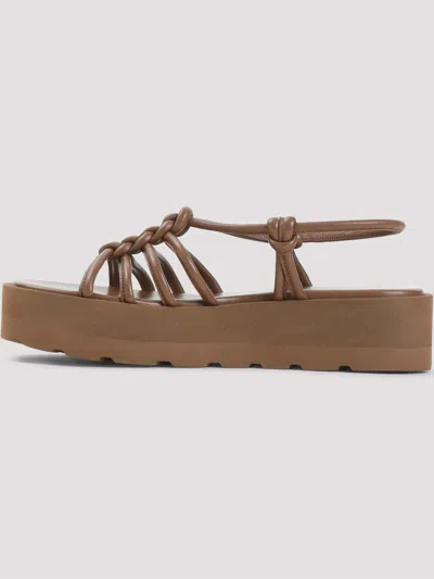 Gianvito Rossi Leather Knotted Strappy Sandals Platform Sole In Brown