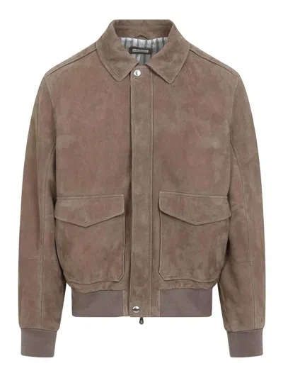 Brunello Cucinelli Leather Bomber Jacket Men In Multi