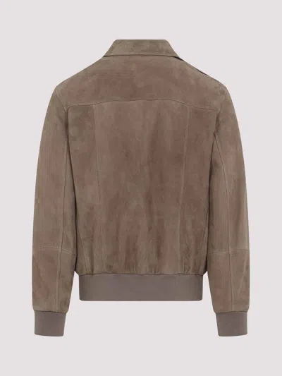 Brunello Cucinelli Leather Bomber Jacket Men In Multi