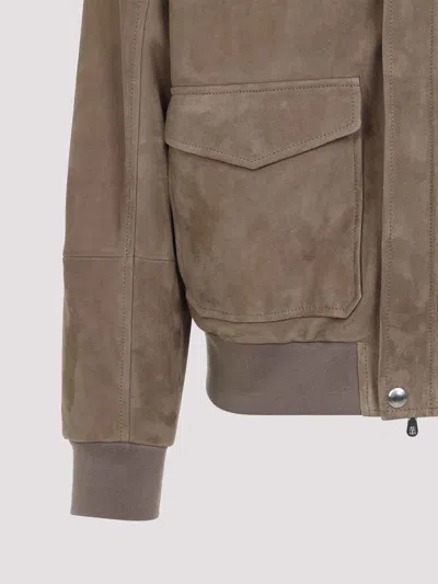 Brunello Cucinelli Leather Bomber Jacket Men In Multi