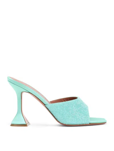 Amina Muaddi Satin Open-toe Sandals With Crystal Embellishments In Blue