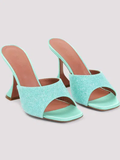 Amina Muaddi Satin Open-toe Sandals With Crystal Embellishments In Blue