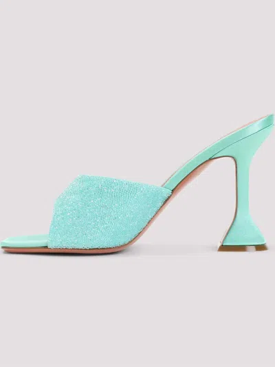 Amina Muaddi Satin Open-toe Sandals With Crystal Embellishments In Blue
