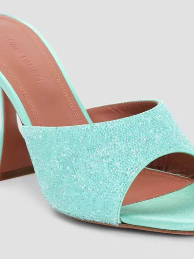 Amina Muaddi Satin Open-toe Sandals With Crystal Embellishments In Blue