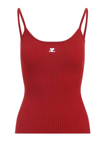 Courrèges Reedition Knit Tank Top Ribbed Straps In Red