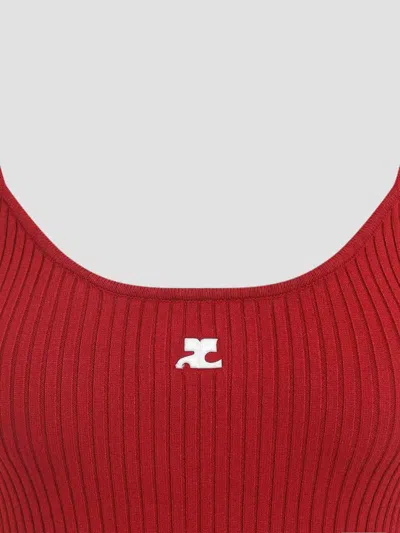 Courrèges Reedition Knit Tank Top Ribbed Straps In Red