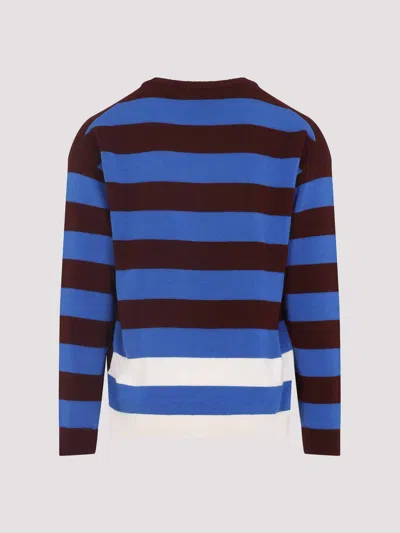 Paul Smith Lambswool Blue And Maroon Stripe Crew Neck Sweater Red
