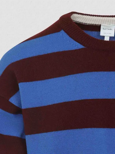 Paul Smith Lambswool Blue And Maroon Stripe Crew Neck Sweater Red