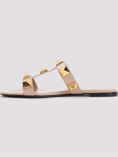 Valentino Garavani Women Pink Leather Roman Stud Slide Sandals In Multi