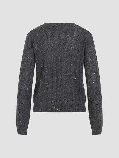 Brunello Cucinelli V-neck Cable Knit Sequin Sweater In Gray