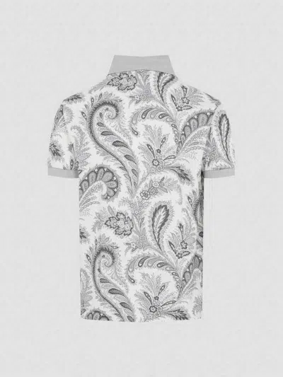 Etro Paisley Print Cotton Polo Shirt In White
