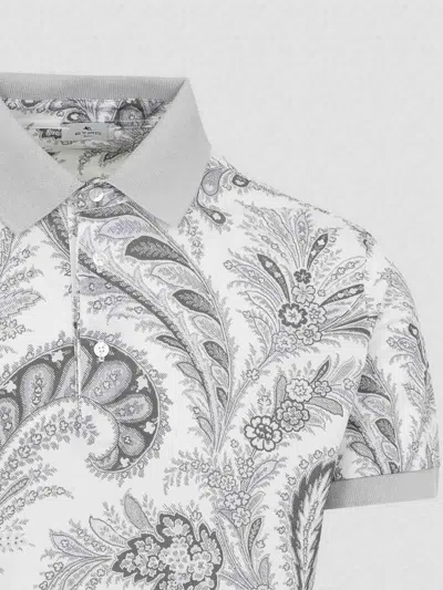 Etro Paisley Print Cotton Polo Shirt In White