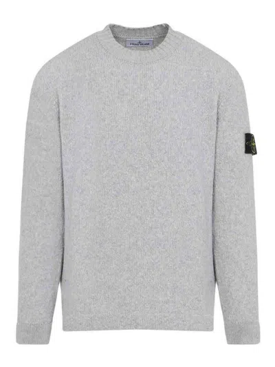 Stone Island Grey Wool Sweater With Logo In Gray