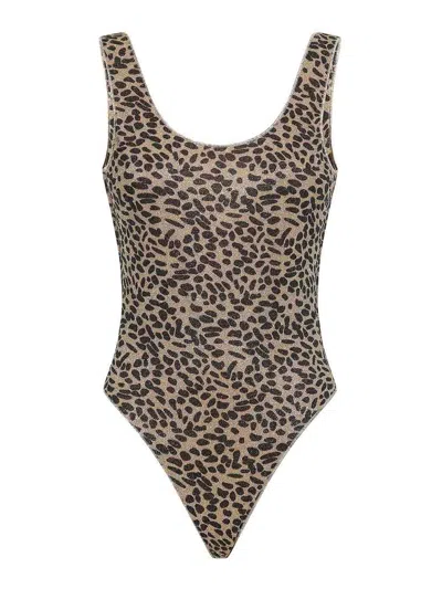 Oseree Oséree Animalier Lumier Sporty Maillot One-piece Swimsuit In Brown