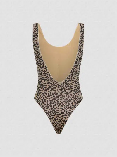 Oseree Oséree Animalier Lumier Sporty Maillot One-piece Swimsuit In Brown